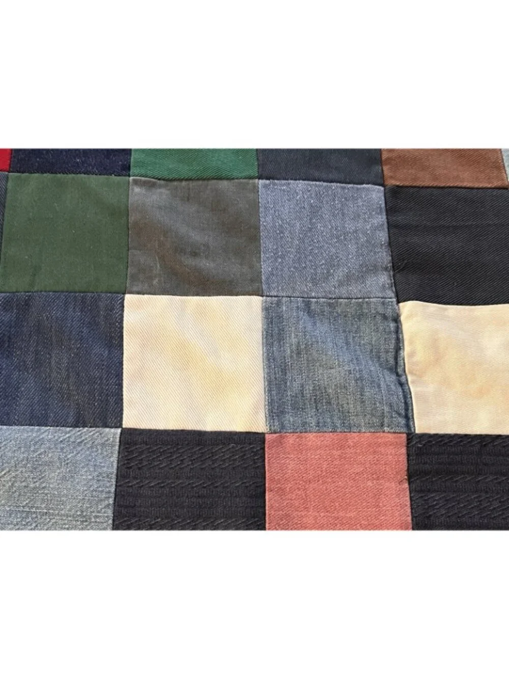 Unfinished Quilt Top Handmade Patchwork Denim Cutter Fixer Distressed 74”x60”